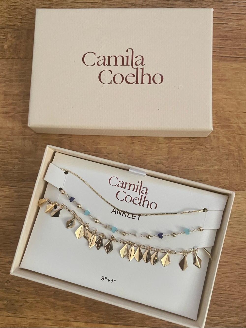 Camila Coelho Gold Layered Dangling Anklet with Blue Bead Accents